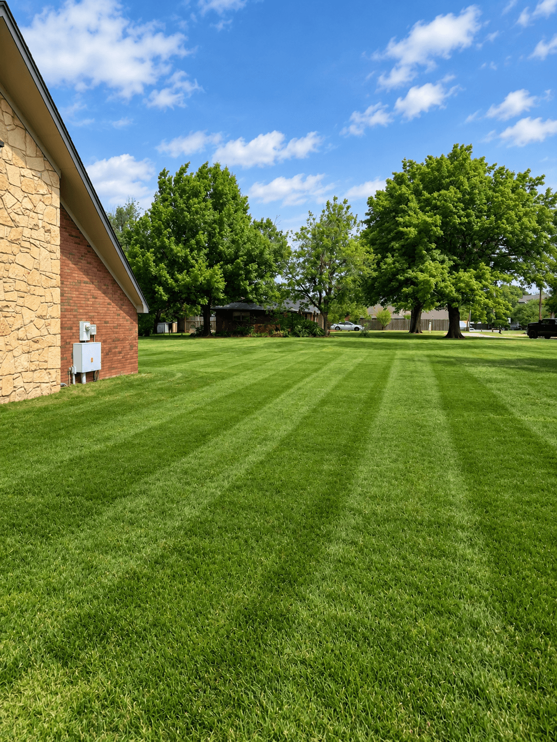 Lawn with clean professional mowing stripes