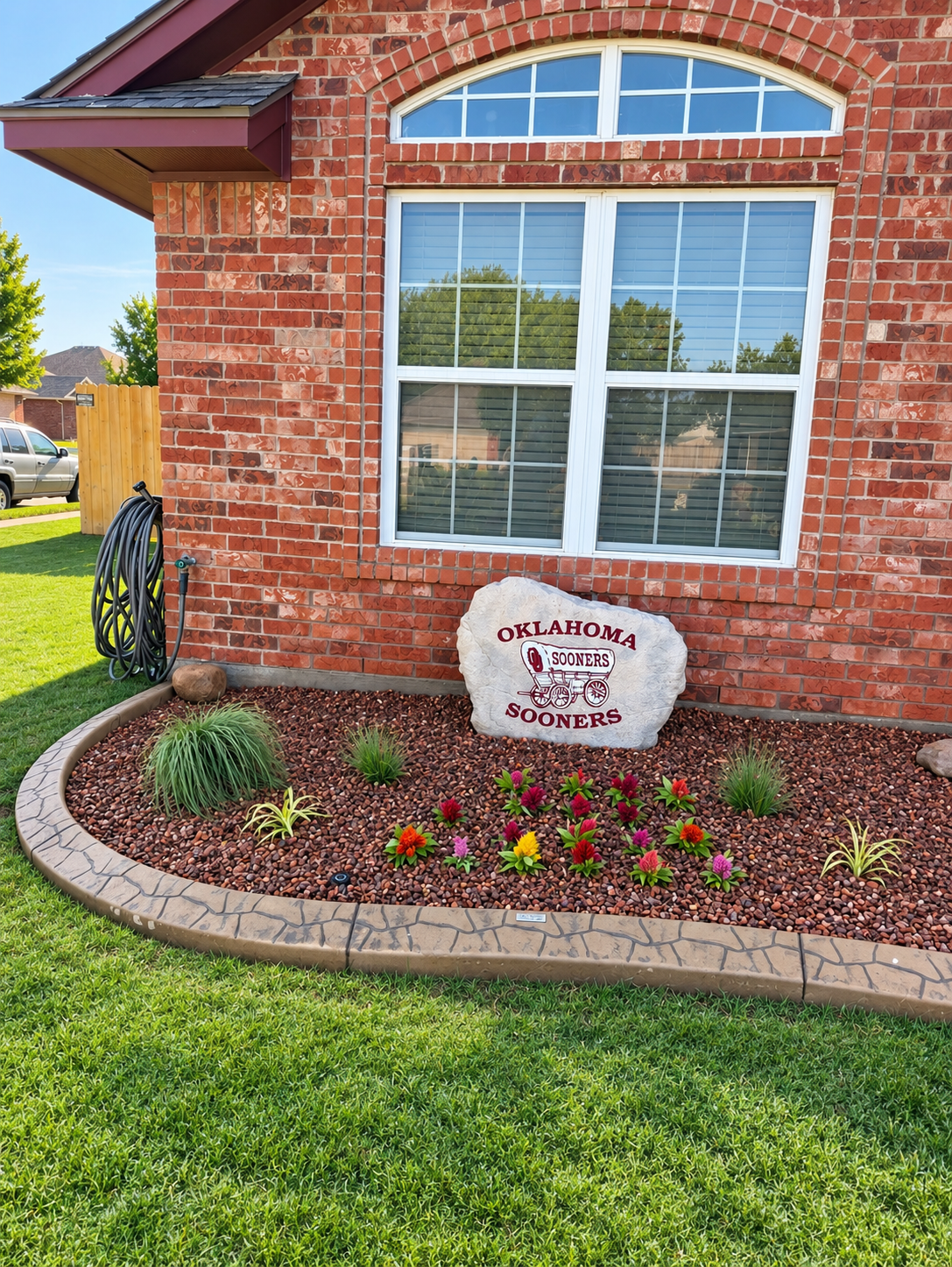 Rock and flower bed with clean edging