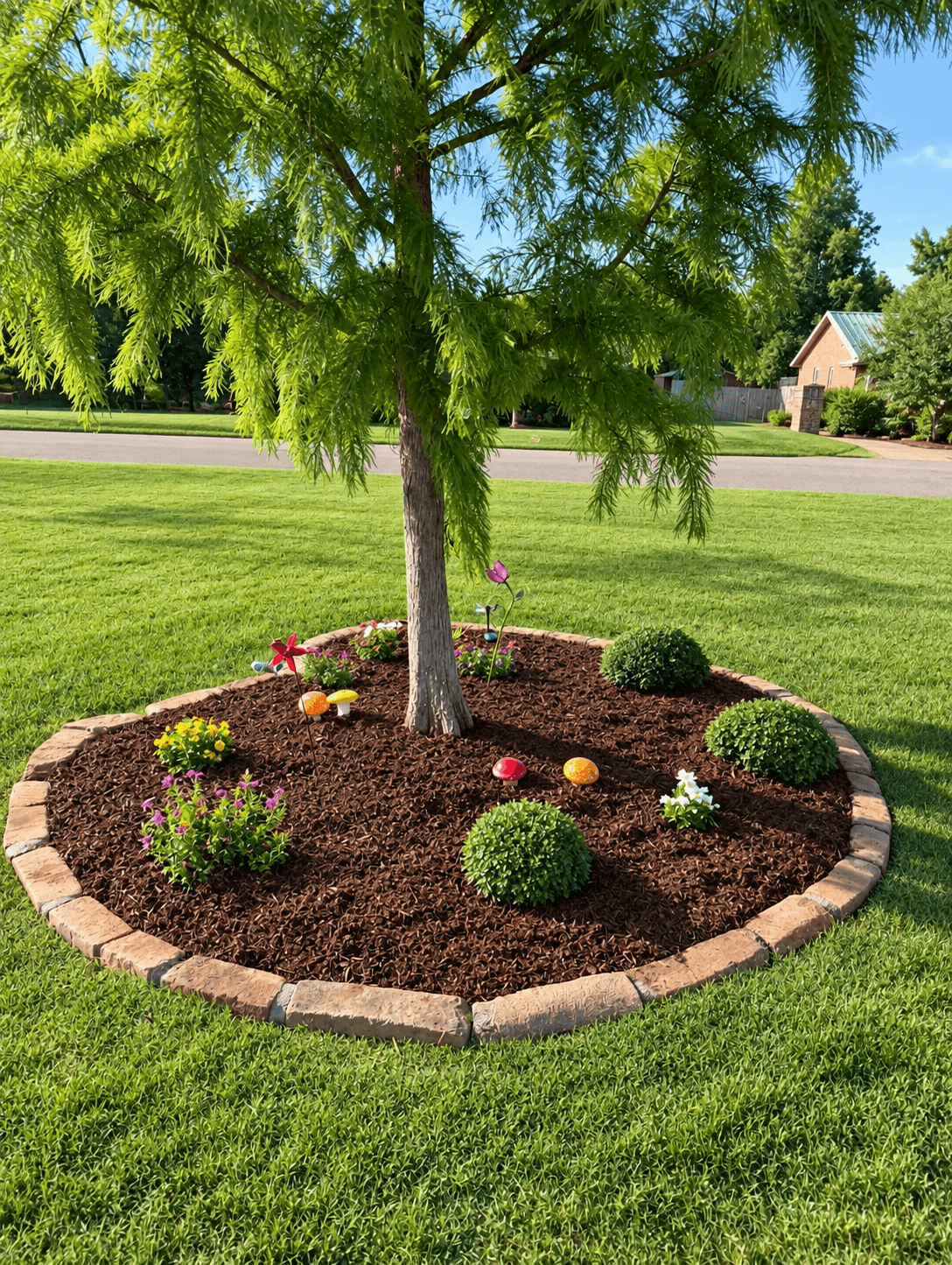 Tree bed with mulch and plantings